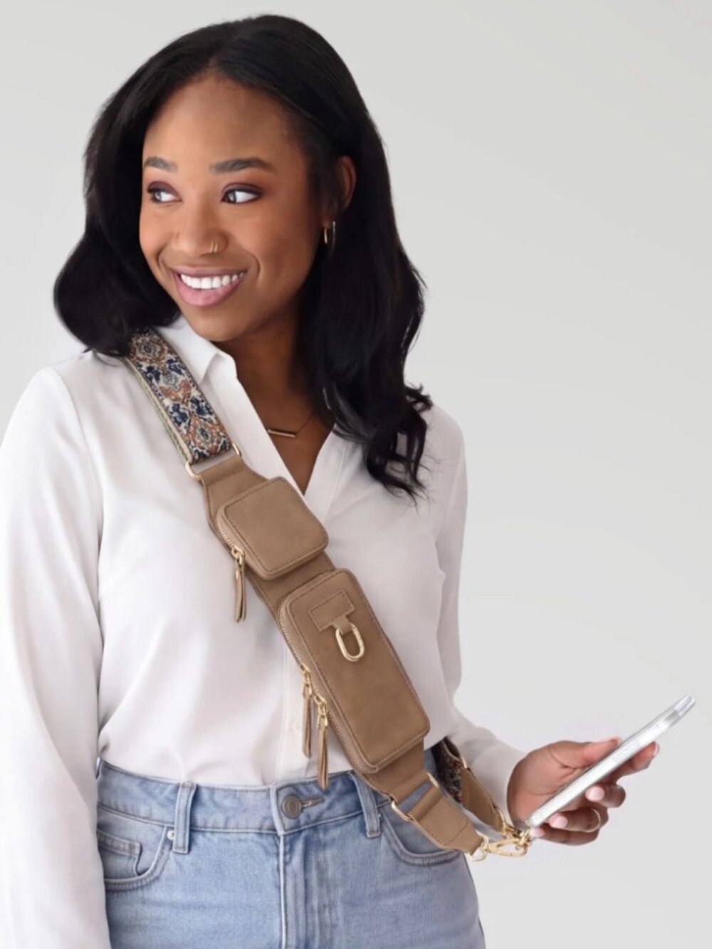 Save the Girls Zip & Clip RFID Strap Phone Hook - Cappuccino